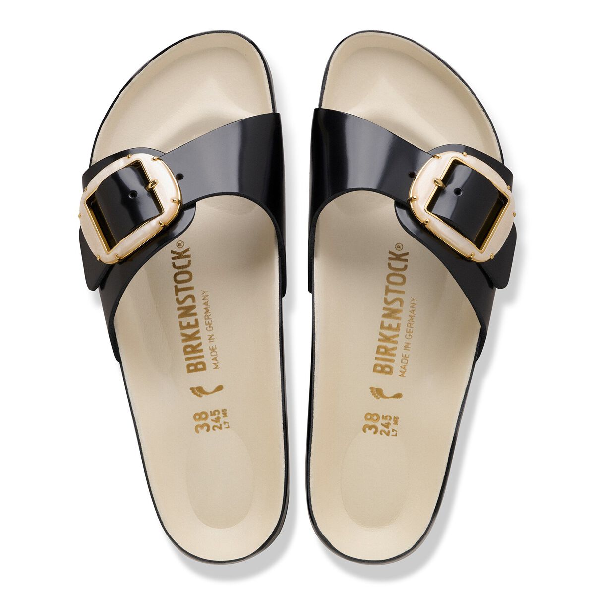 Birkenstock Madrid Big Buckle Pearl Natural Leather Patent