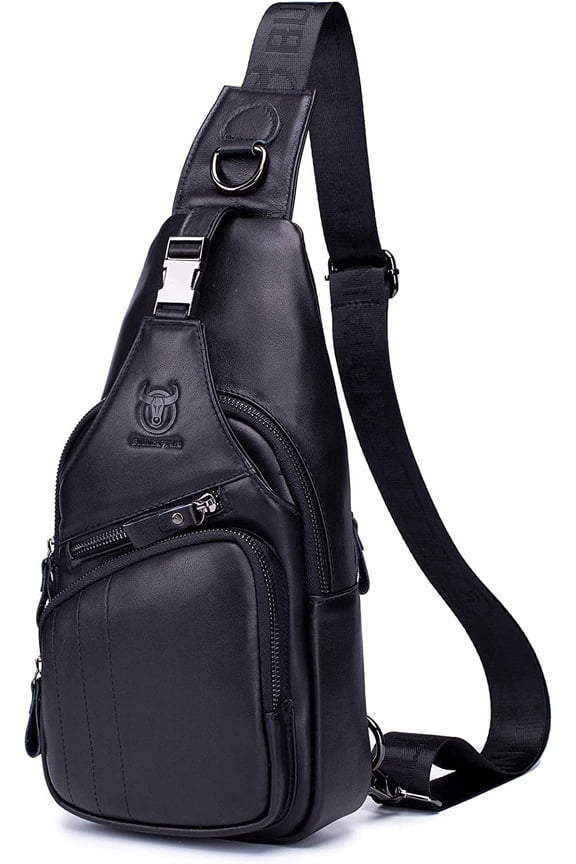 BULLCAPTAIN Leather Men Sling Bag Casual Crossbody Chest Bags Travel Daypack
