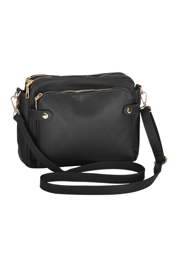 Crossbody Bags for Women Three Layer Leather Shoulder Bag Small Size Large Capacity Card Bag Fashion Bag Soft Leather Black