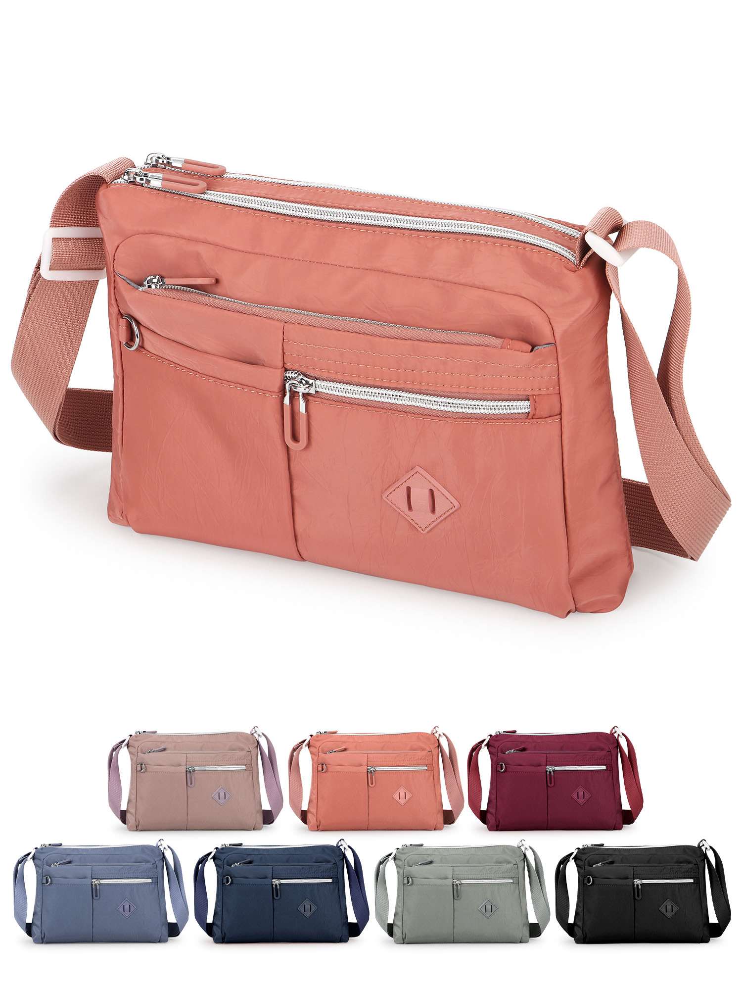 Women Crossbody Bags Waterproof Nylon Shoulder Purses Messenger Bag for Travel Sports (Black)