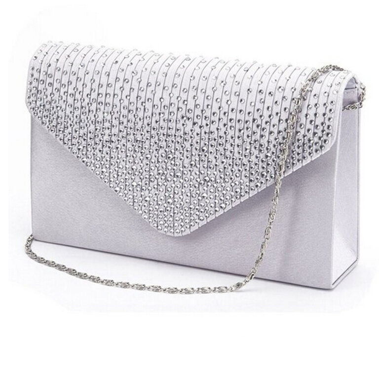 Ladies Large Evening Satin Diamante Ladies Clutch Bag Party Envelope Bag
