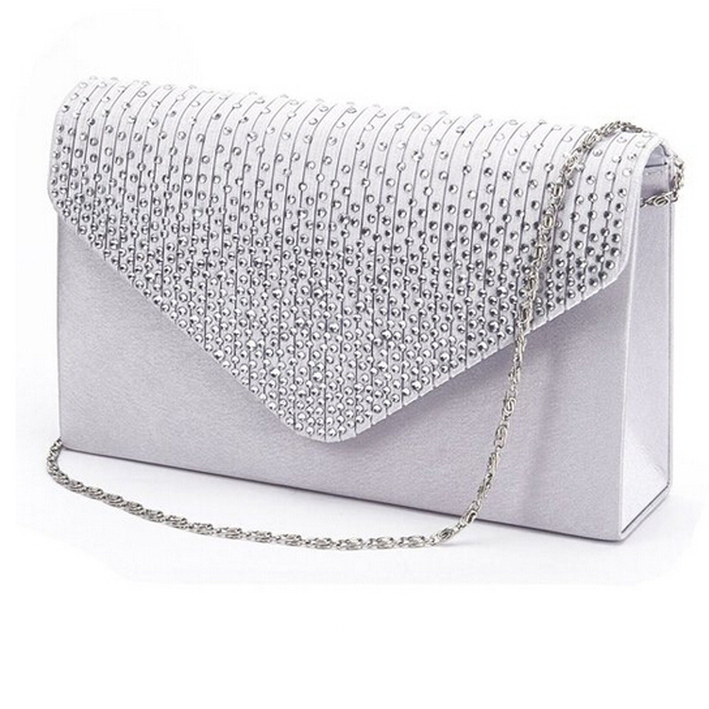 Ladies Large Evening Satin Diamante Ladies Clutch Bag Party Envelope Bag