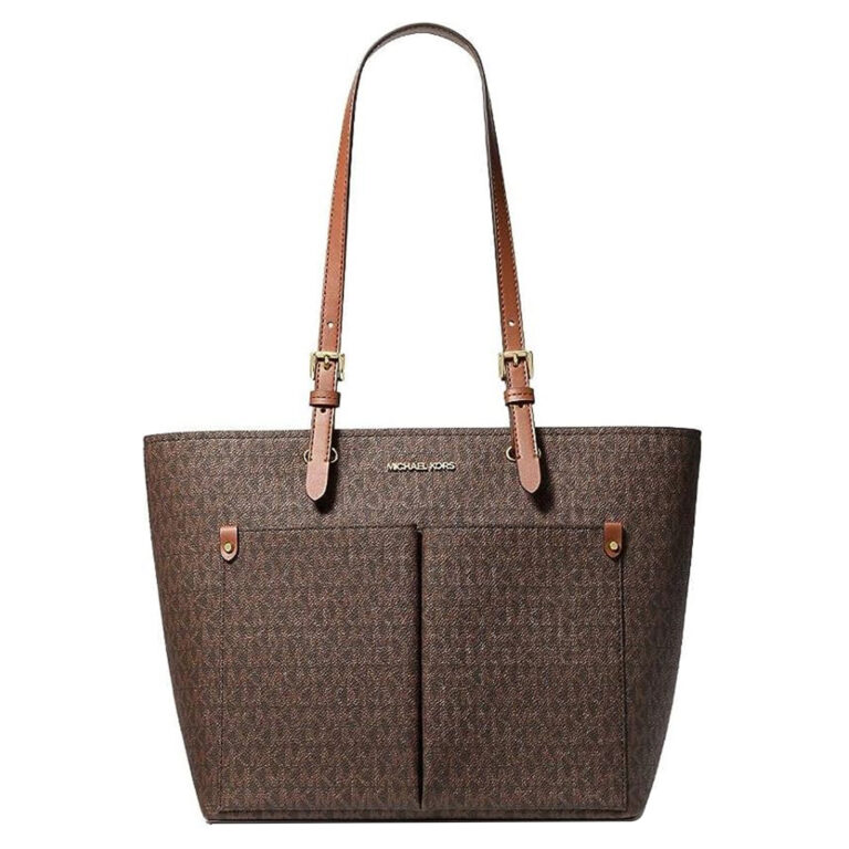 Womens Jet Set Travel Medium Double Pocket Tote Non-Leather Vegan (Brown) 35F3GTVT3B-847