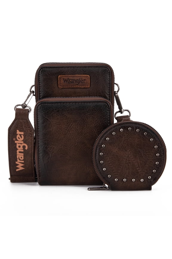 Wrangler RFID Blocking Crossbody Women's Purse Cell Phone Wallet, Coffee