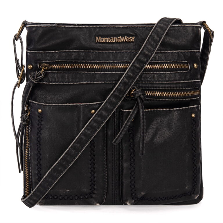 Crossbody Bags for Women Lightweight Multi Pocket Purses Soft Leather Shoulder Crossover Satchel Handbags, Black