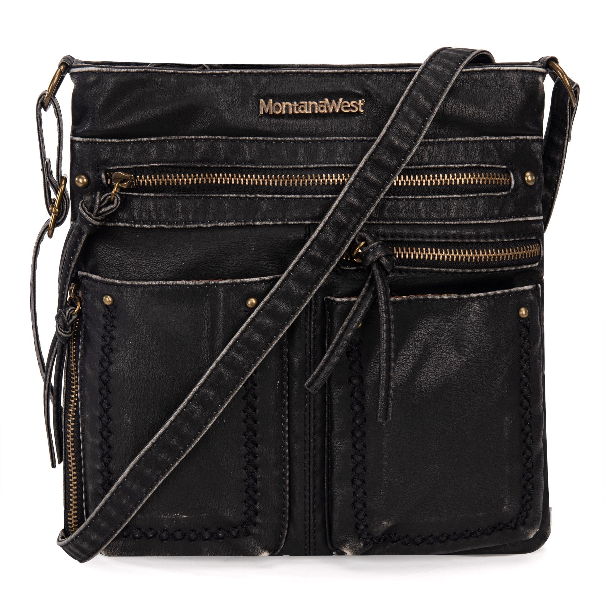 Crossbody Bags for Women Lightweight Multi Pocket Purses Soft Leather Shoulder Crossover Satchel Handbags, Black