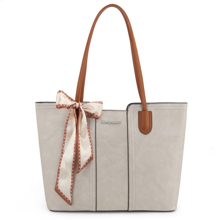 Tote Bags for Women Medium Top Handle Handbags with Scarf, Tan