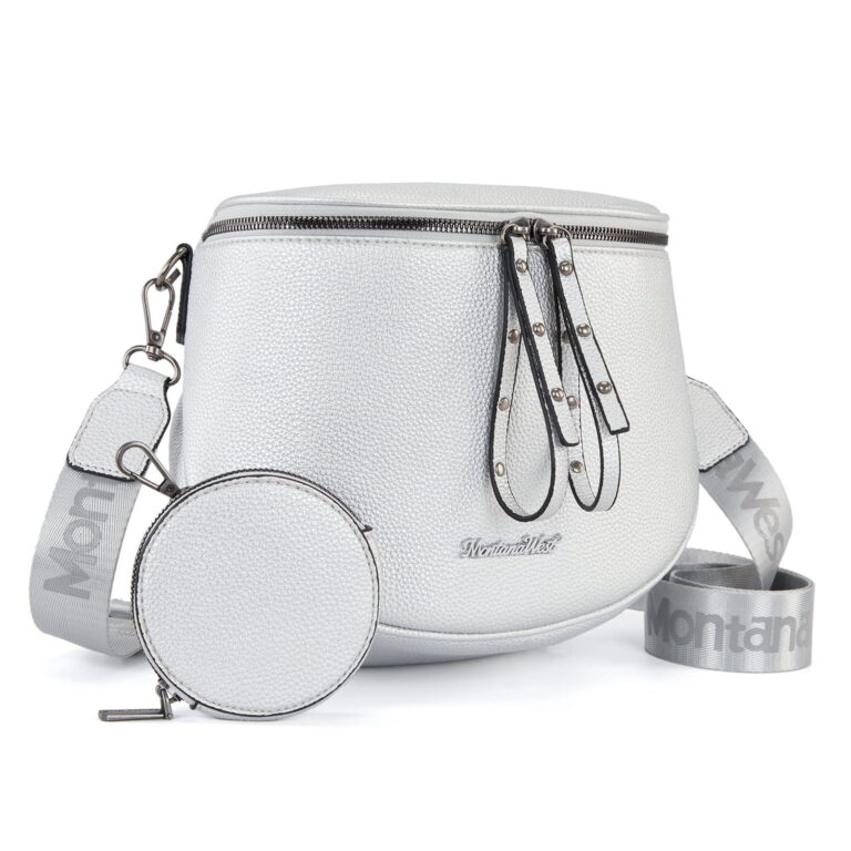 Crossbody Bags Bum Bag for Women Large Sling Bag with Adjustable Strap and Coin Purse, Silver