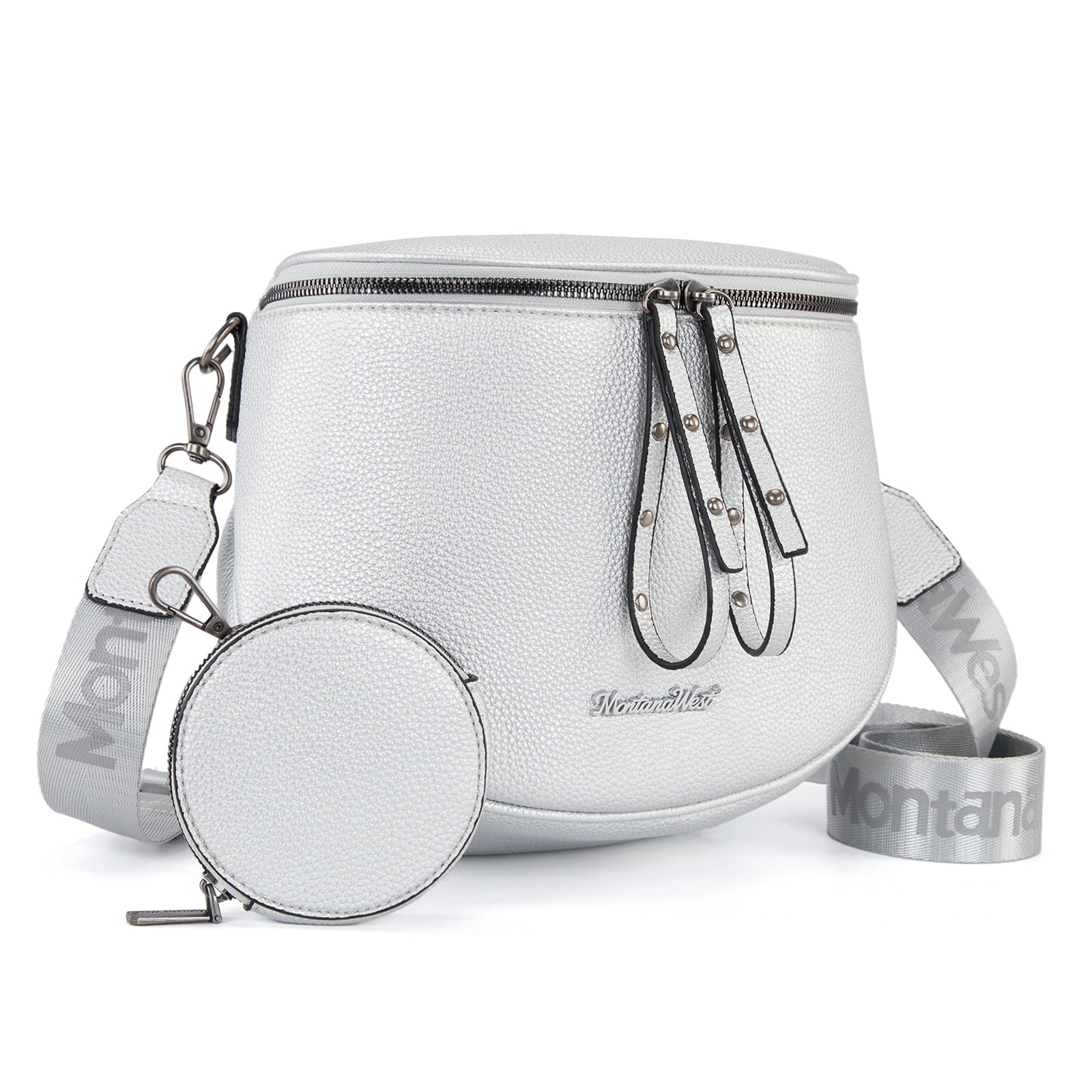 Crossbody Bags Bum Bag for Women Large Sling Bag with Adjustable Strap and Coin Purse, Silver