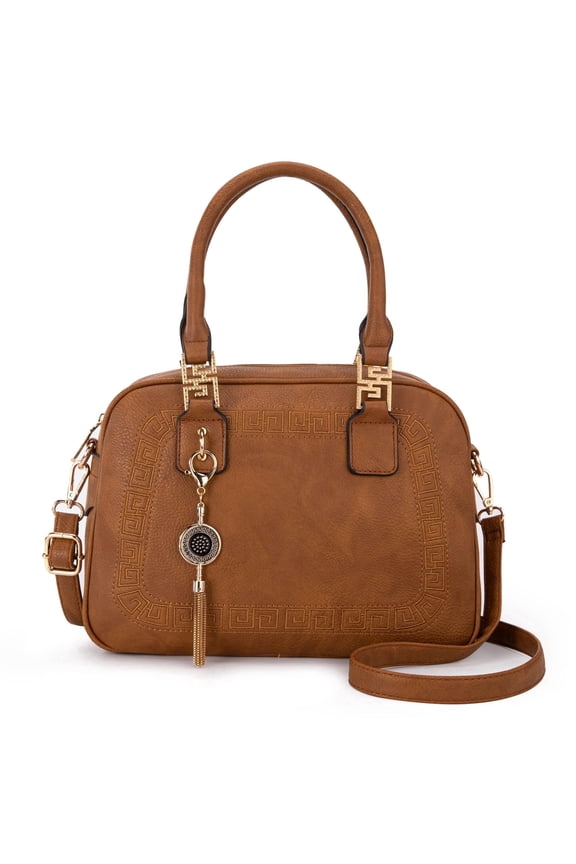 Small Top Handle Purse for Women Crossbody Satchel Handbag Barrel Bag, Light Brown