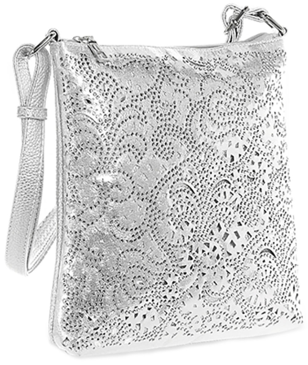Rhinestone Laser Cut Cross Body Bling Purse Silver