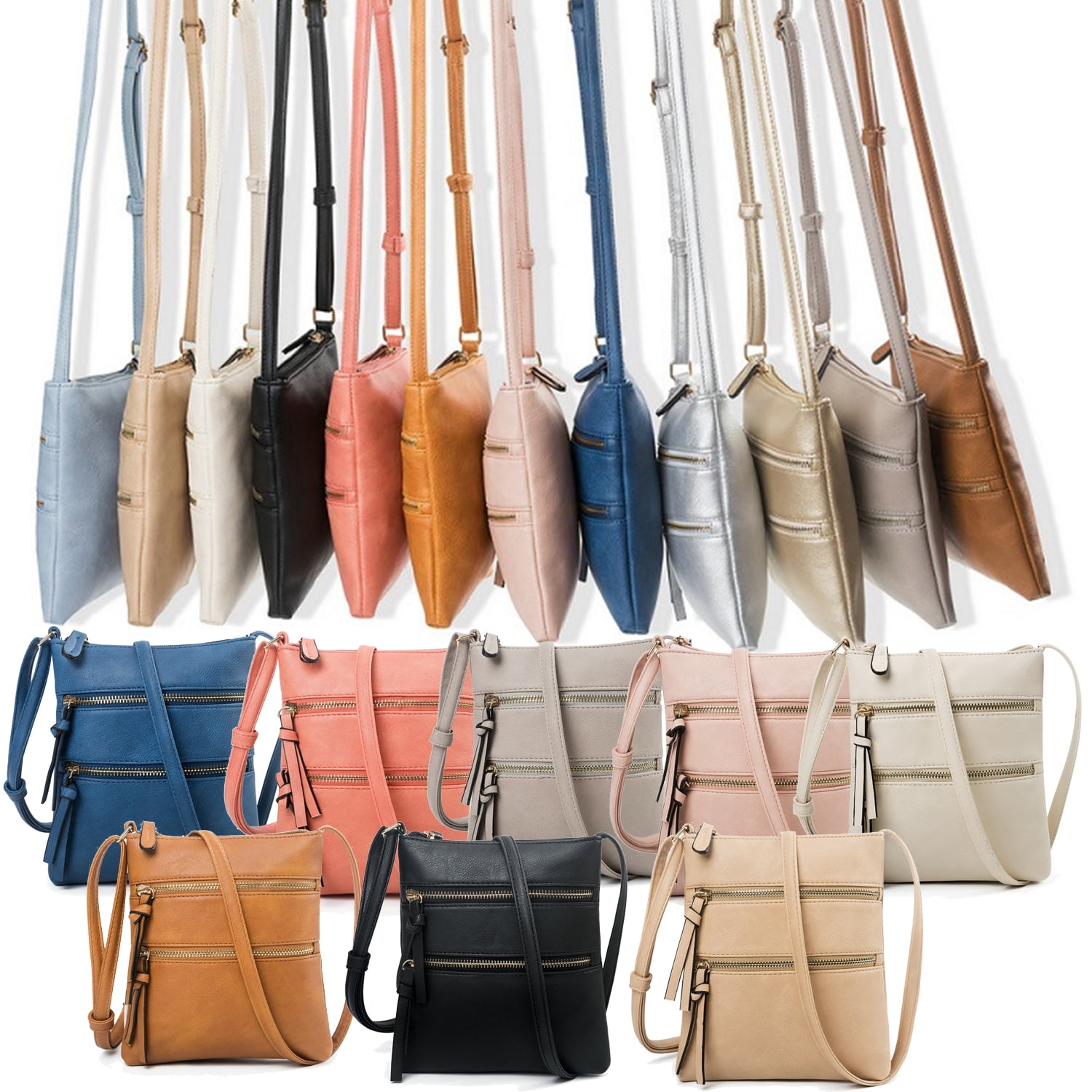 Small Crossbody Purses for Women Multi Pocket Travel Bag Over The Shoulder with Extra Long Strap - Black