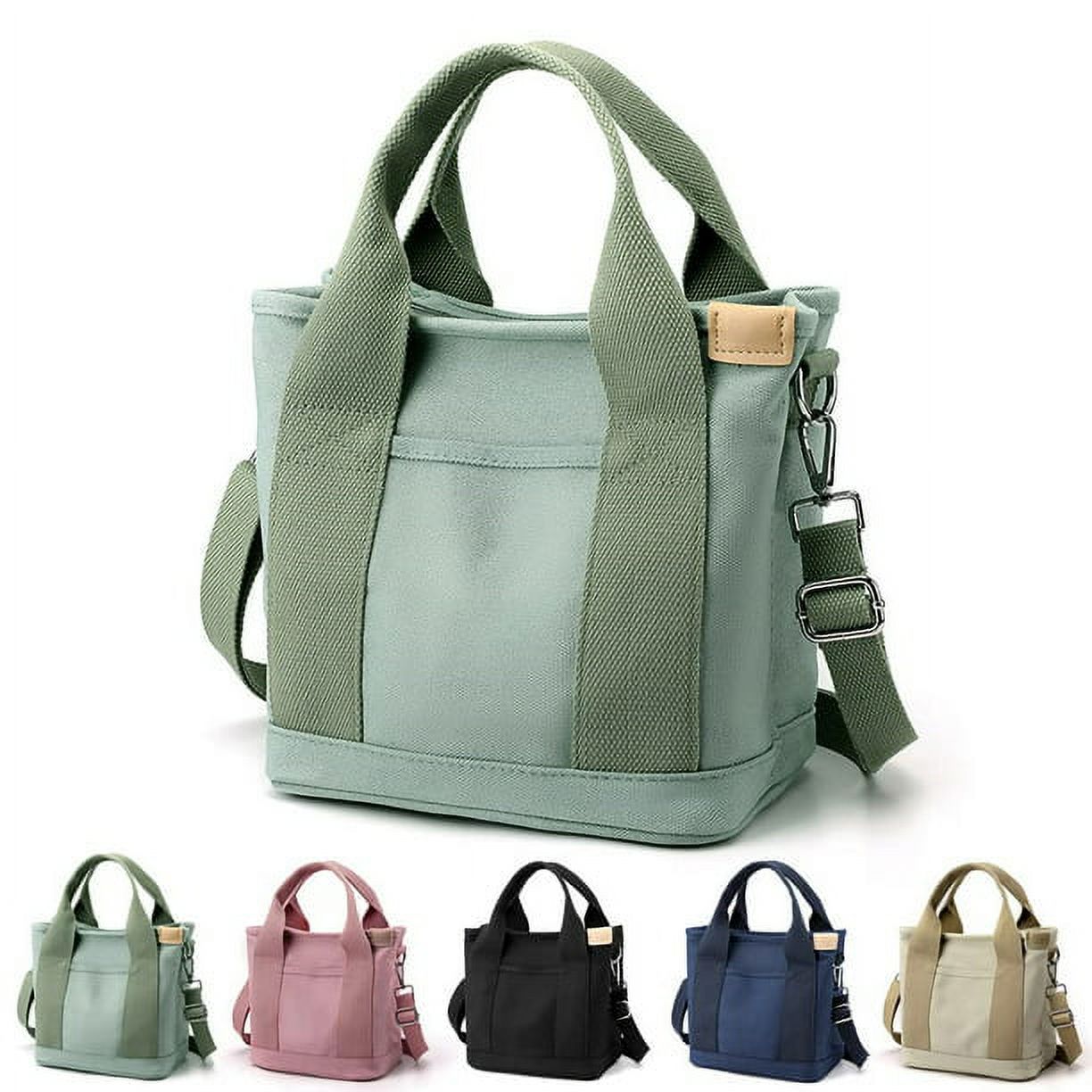 Tote Bag for Women,Large Capacity Multi-Pocket Canvas Tote Bag with Zipper,Crossbody Bag for Women Niche Lady Style,Green