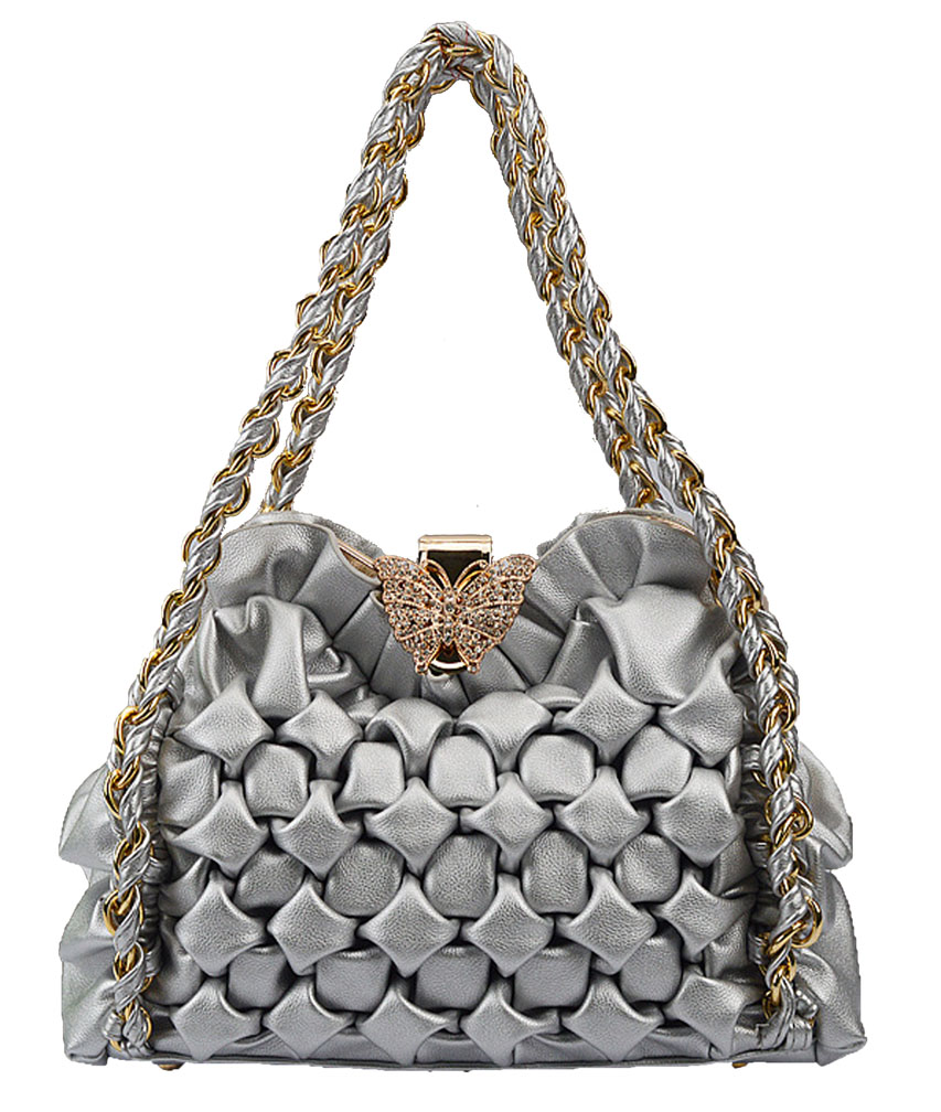 Butterfly Clasp Quilting Handbags Purses with Butterfly Silver