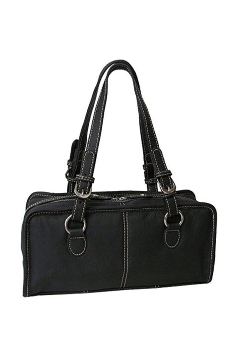 Black Contrast-Stitch East-West Satchel