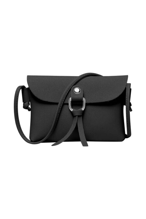 Black Ring-Tie Flap Mini Crossbody Bag