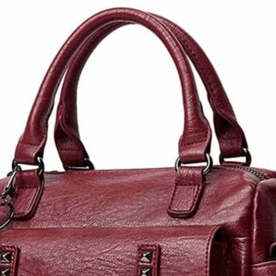 Burgundy Buckled Flap Boston Bag - close detail view