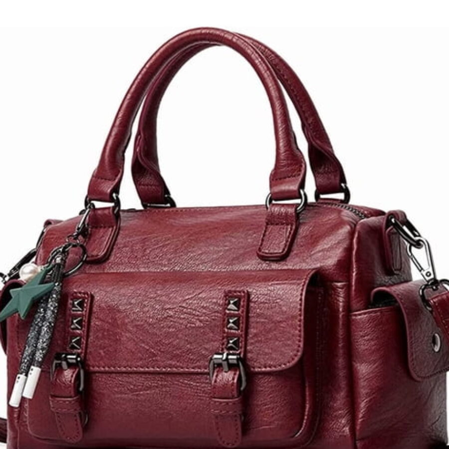 Burgundy Buckled Flap Boston Bag - zoomed product view