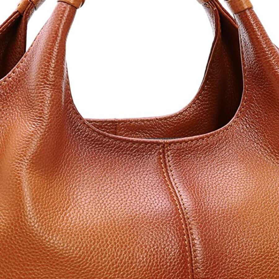 Cognac Pebbled Hobo Satchel - close detail view