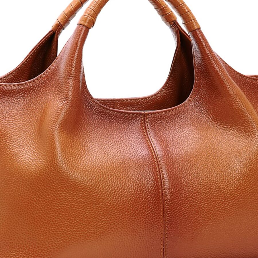 Cognac Pebbled Hobo Satchel - zoomed product view
