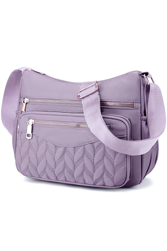 Lilac Nylon Braided-Panel Shoulder Bag