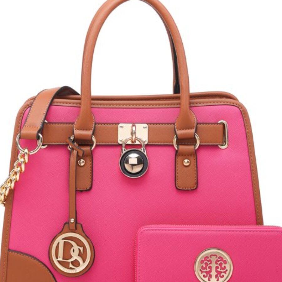 Pink Cross-Hatch Satchel With Padlock Charm - zoomed product view
