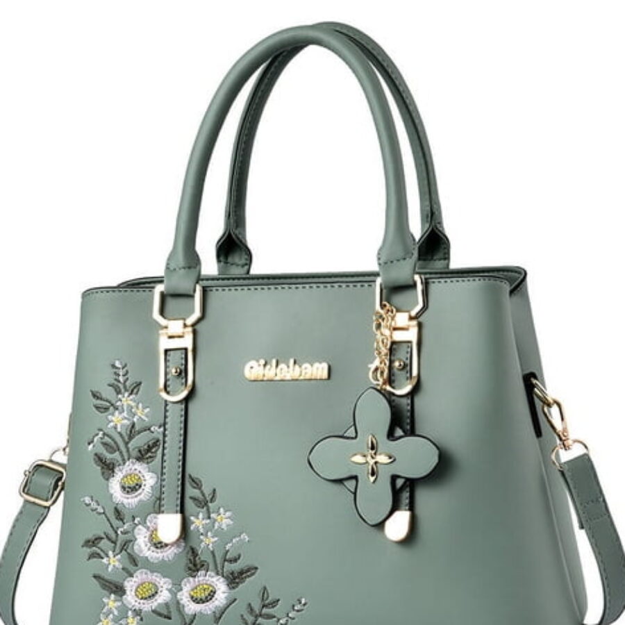 Sage Floral-Embroidered Winged Satchel - zoomed product view