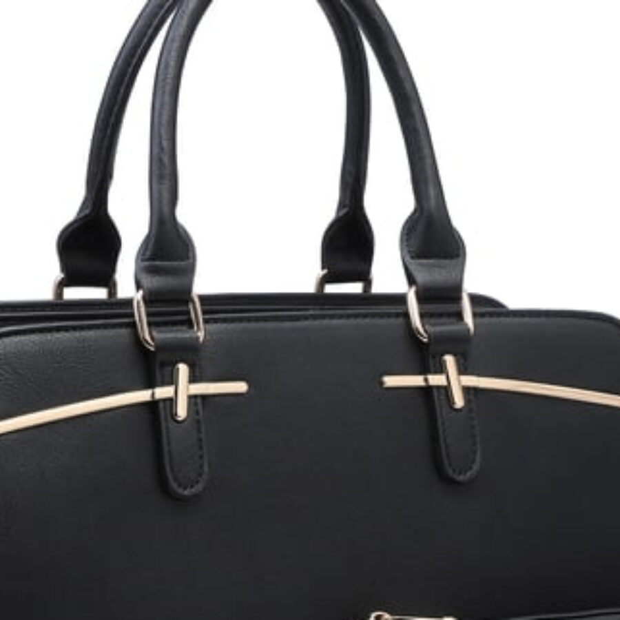 Squared Black Gold-Bar Satchel Set - close detail view