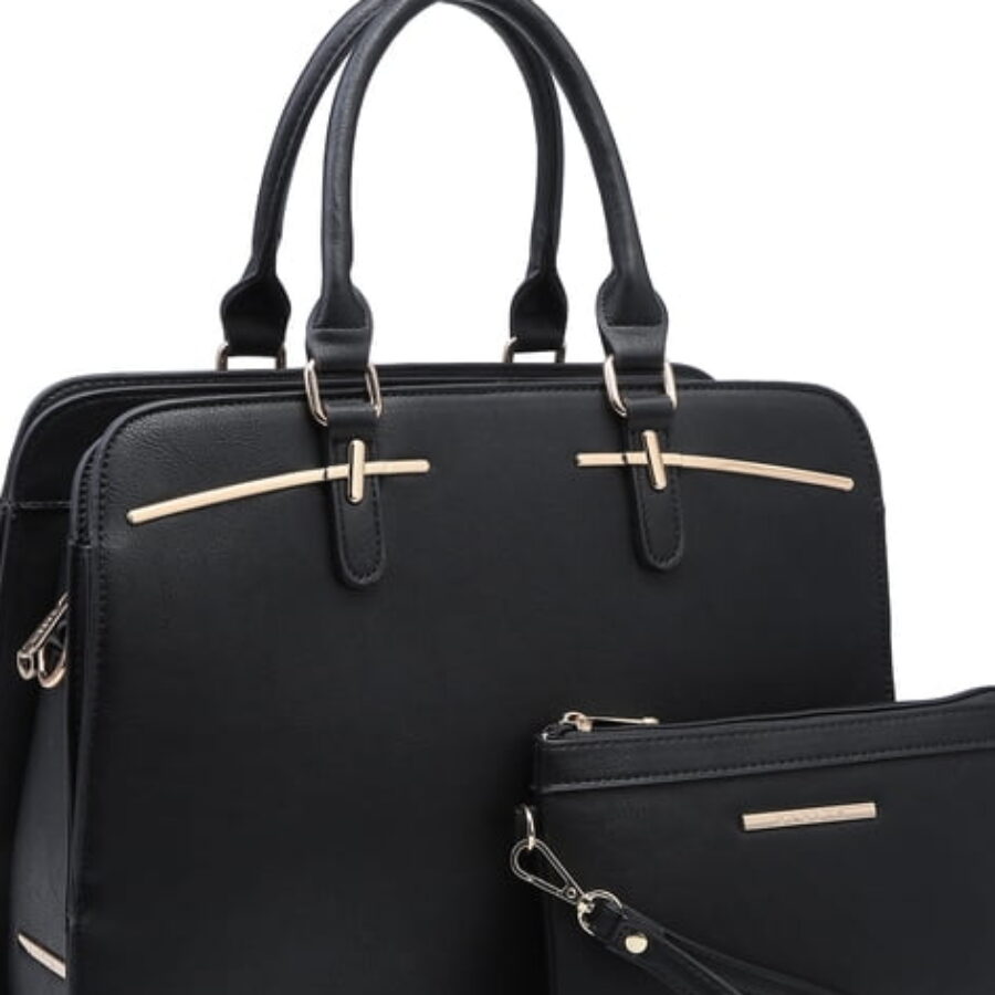 Squared Black Gold-Bar Satchel Set - zoomed product view