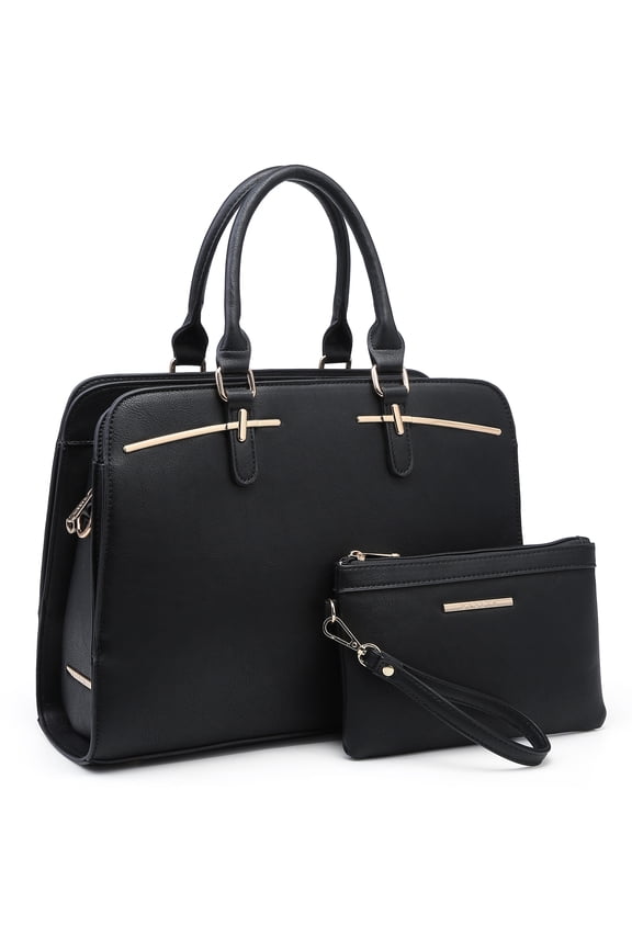 Squared Black Gold-Bar Satchel Set
