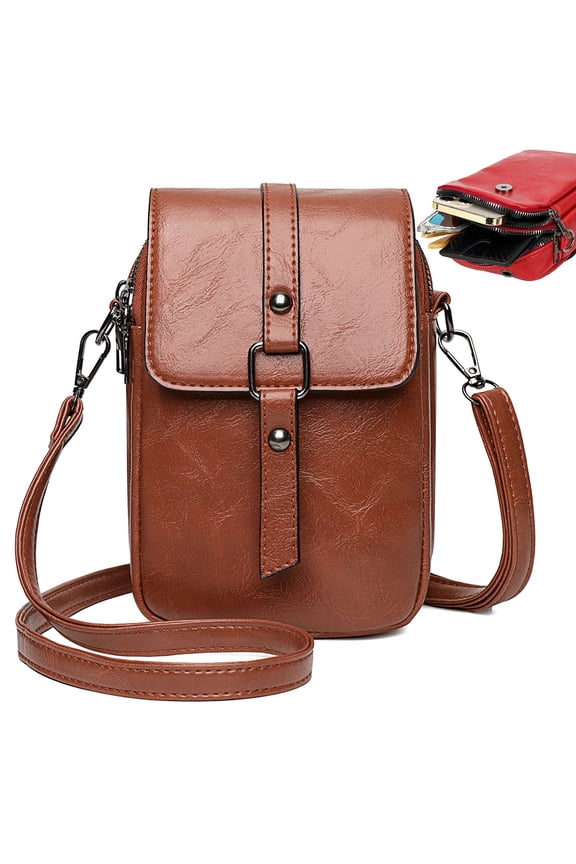 Small Crossbody Bag for Women PU Leather Vintage Cell Phone Purse Wallet Lightweight Flap Shoulder Bag Satchel Handbags with Adjustable Strap, Brown