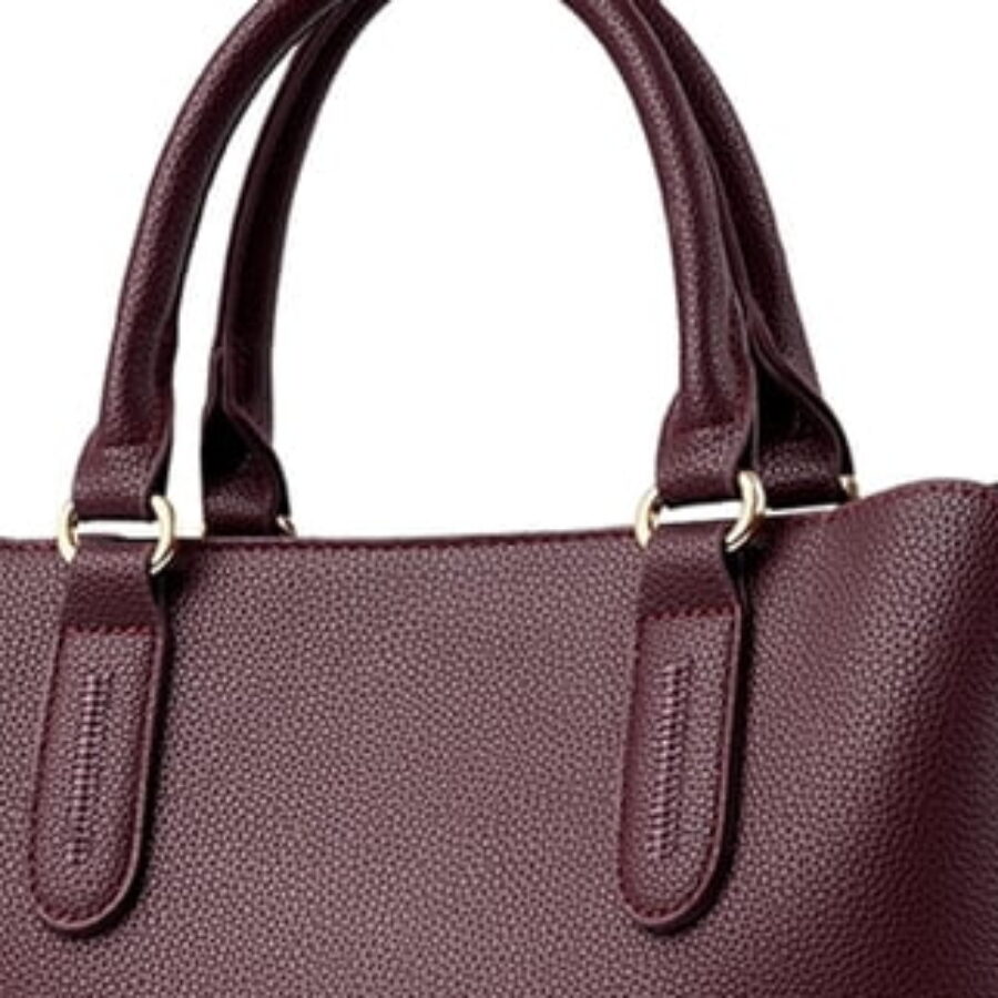 Wine Pebbled Satchel With Metal Feet - close detail view
