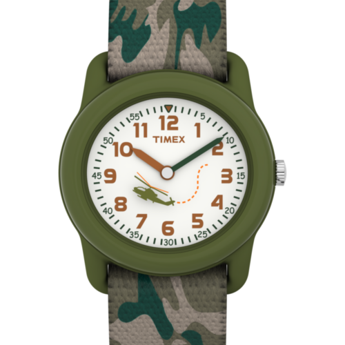 TIMEX TIME MACHINES® 29mm Green Camo Elastic Fabric Kids Watch