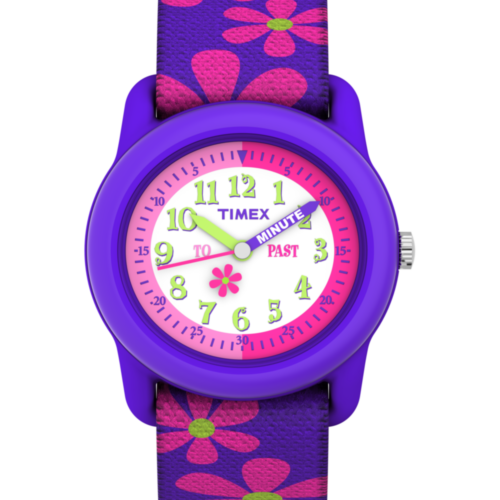 TIMEX TIME MACHINES® 29mm Purple Floral Elastic Fabric Kids Watch