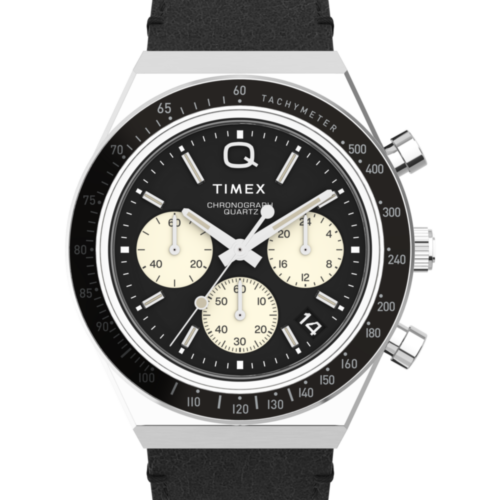 Q Timex Chronograph 40mm Leather Strap Watch