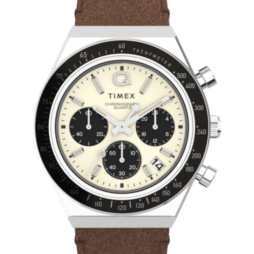 Q Timex Chronograph 40mm Leather Strap Watch