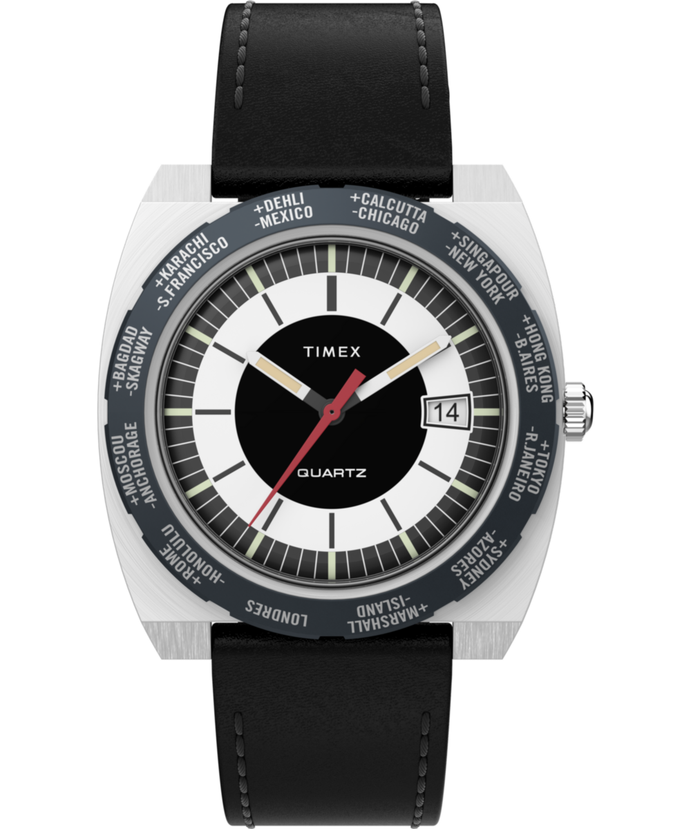 Timex World Time 1972 Reissue 39mm Leather Strap Watch