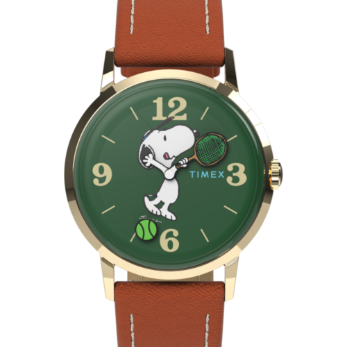 Peanuts® x Timex Marlin® Hand-Wound Snoopy Tennis 34mm Leather Strap Watch