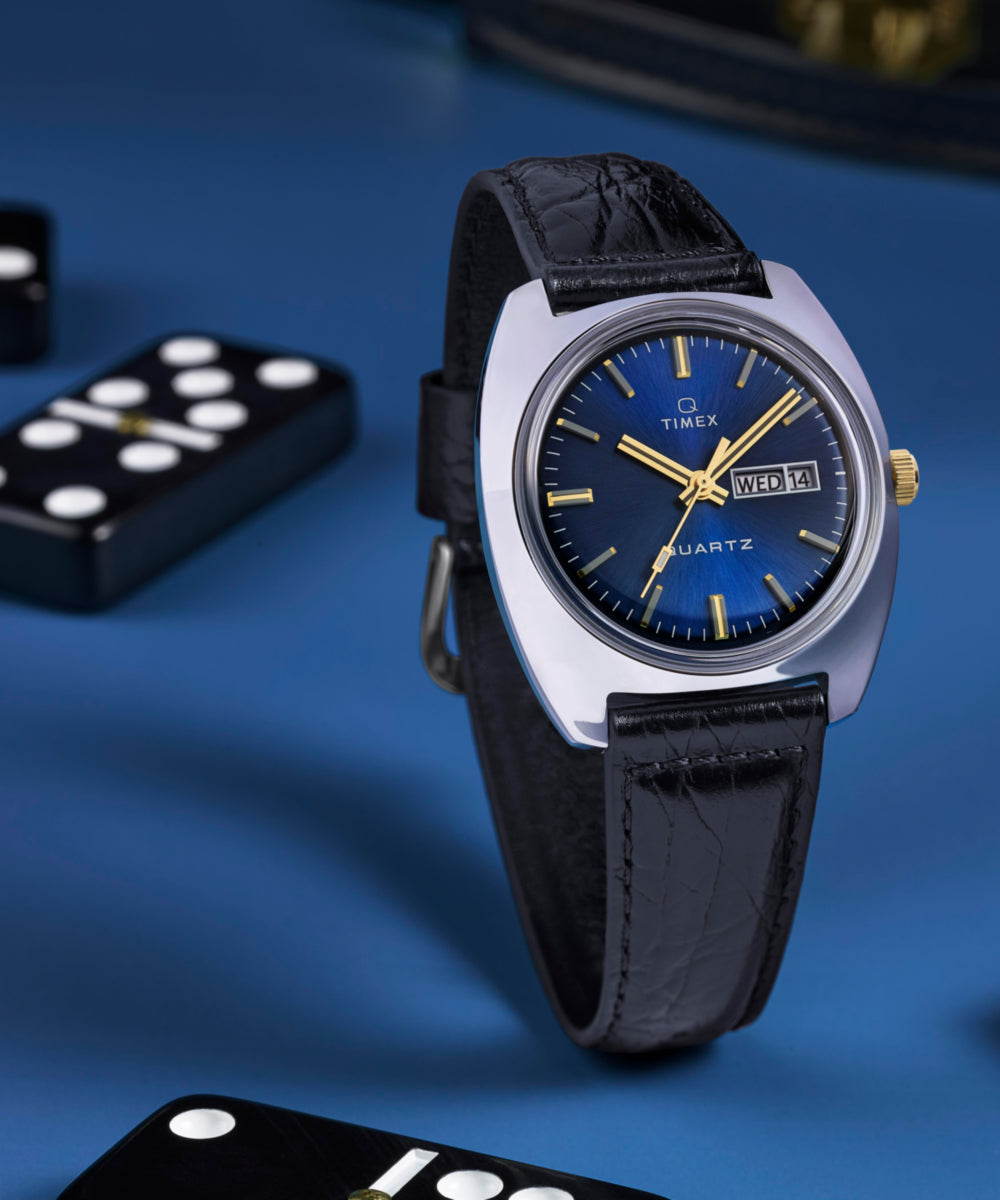 Q Timex® 1978 Day/Date 37.5mm Leather Strap Watch