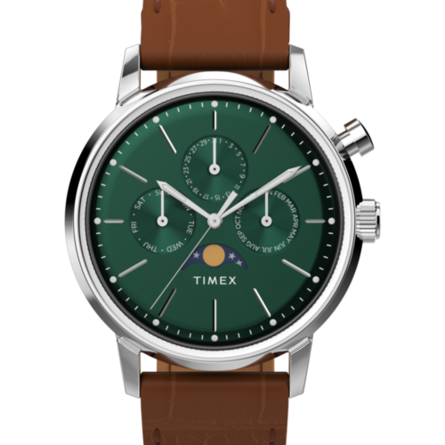 Marlin® Moon Phase 40mm Leather Strap Watch