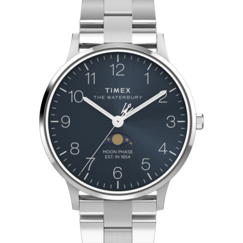 Waterbury Classic Moon Phase 40mm Stainless Steel Bracelet Watch