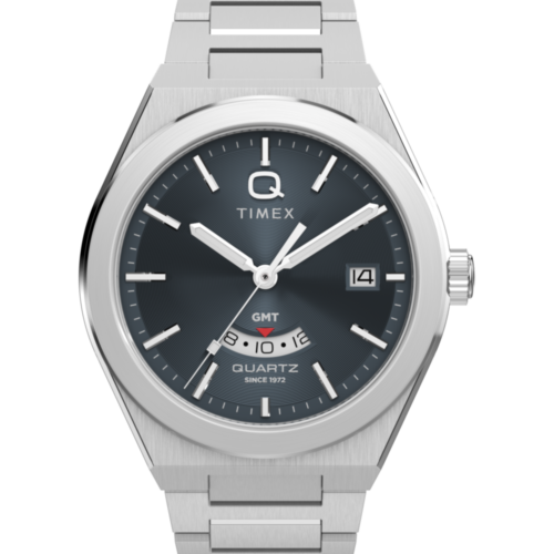 Q Timex® Continental GMT 39mm Stainless Steel Bracelet Watch