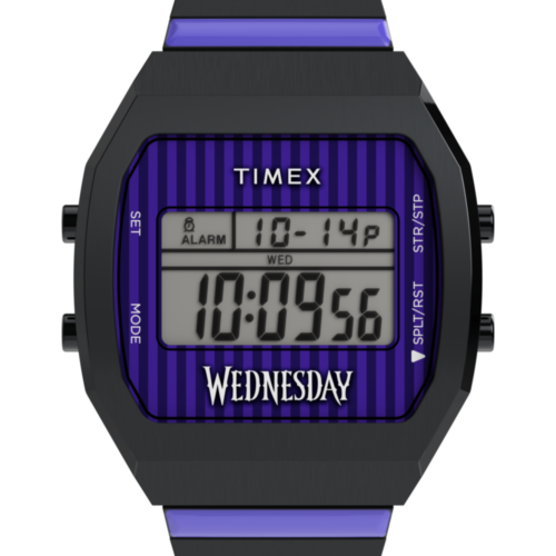 Timex x Wednesday T80 36mm Stainless Steel Black and Purple Expansion Band Watch