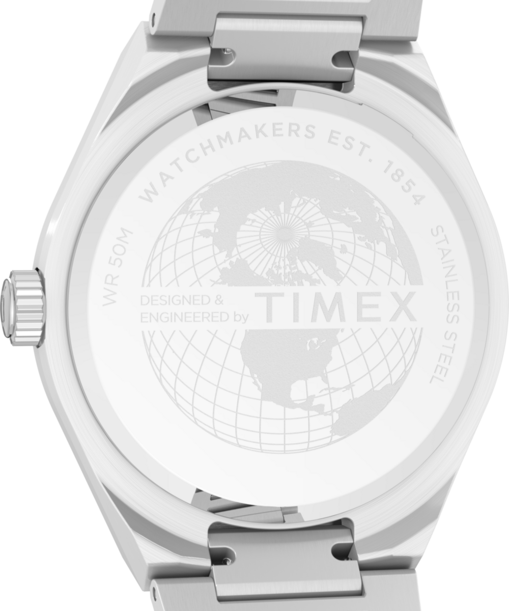 Q Timex® Continental Day and Date 39mm Stainless Steel Bracelet Watch