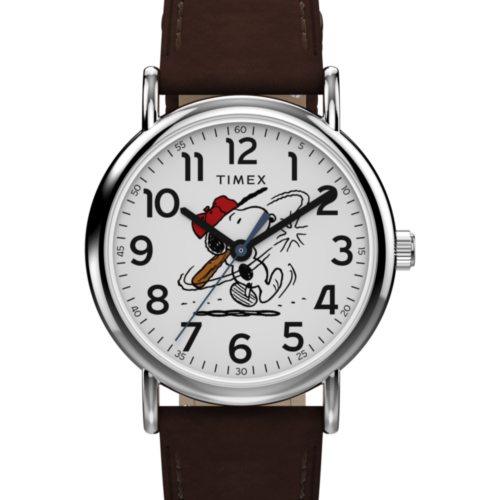 Peanuts® x Timex Weekender Baseball 38mm Leather Strap Watch