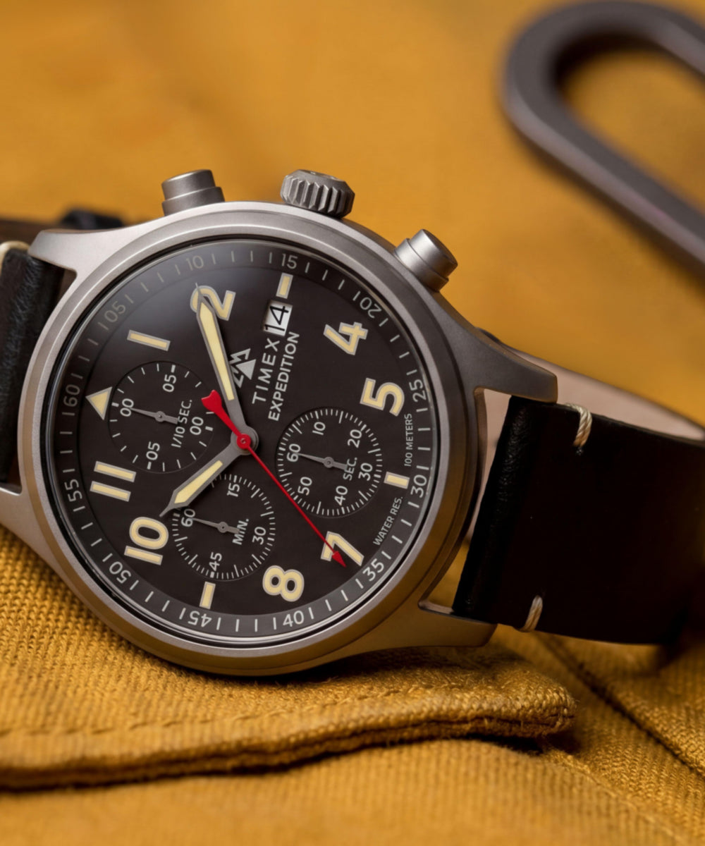 Expedition® Sierra Chronograph 43mm Leather Strap Watch
