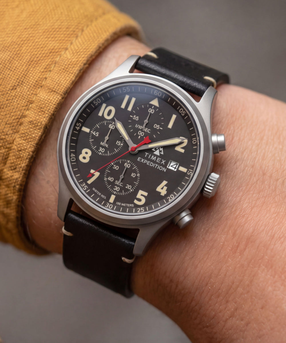 Expedition® Sierra Chronograph 43mm Leather Strap Watch