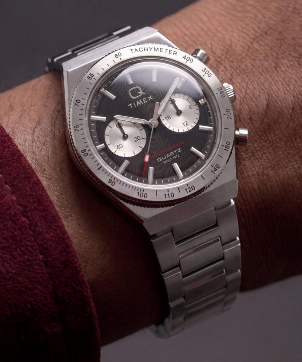 Q Timex Continental Chronograph 36mm Stainless Steel Bracelet Watch
