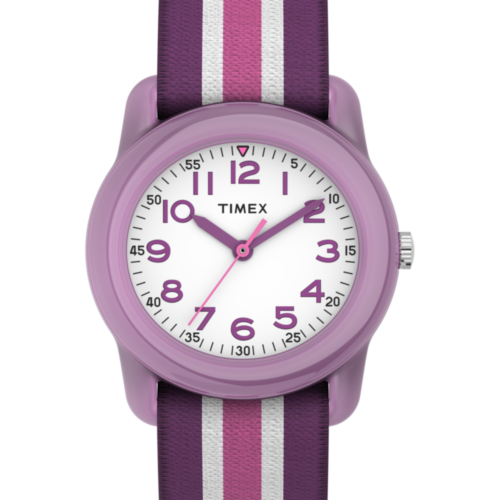TIMEX TIME MACHINES® 29mm Purple Stripe Elastic Fabric Kids Watch
